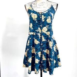 Kimchi Blue Spaghetti Strap Dress Blue with Yellow Floral Pattern